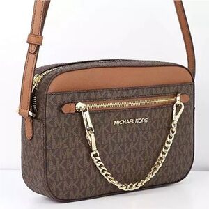 NEW W/OUT TAGS Michael Kors Jet SetEast West Zip Chain MK Leather Crossbody Bag